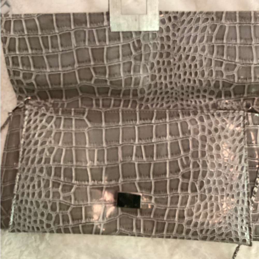Croc-Embossed Faux Leather Clutch - Gray